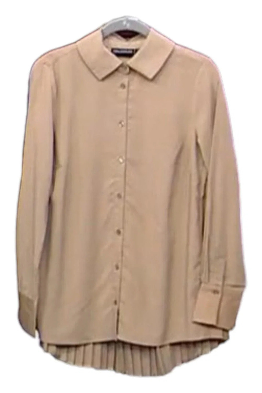 Nina Leonard Women's Long Sleeve Collared Front Shirt Tan - Regular